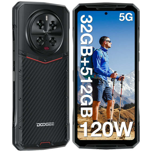DOOGEE DK10 õuetelefon 5G 2024, 32 GB + 512 GB, Dimensity 8020 õuetelefon ilma lepinguta, 2.5K AMOLED 6.67 tolli FHD+ 120 Hz, 64 + 50 MP, 5150 mAh/120 W, NFC/WiFi6/OTG/IP68/kahe SIM-kaardiga, must