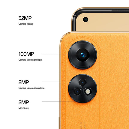 OPPO Reno8T - tasuta mobiiltelefon, 8 GB + 128 GB, 100 MP + 2 MP kaamera, mikroskoobiga kaamera, Android nutitelefon, 5000 mAh aku, 33 W kiirlaadimine, kahekordne nano-SIM, oranž