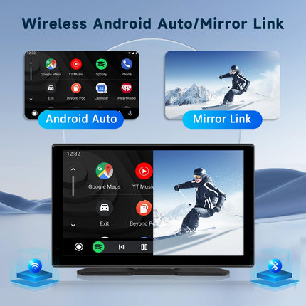 Hodozzy kaasaskantav autoraadio juhtmevaba Carplay Android Auto, 9-tolline HD IPS puuteekraan Airplay Mirrorlinkiga, Bluetooth käed-vabad kõned, Carplay jälgimine FM AUX TF kaardiga 7V-32V