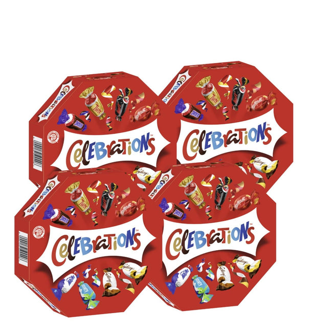 CELEBRATIONS kinkekarp 4x 269g Sünnipäev Jõulud Piimašokolaadiküpsis Mars Snickers Twix Bounty Milky Way Galaxy Karamell Maltesers Teaserid