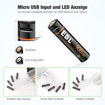 EBL Lithium Battery AAA - rechargeable AAA lithium batteries 1.5v with micro charging cable quick charge 4 pieces