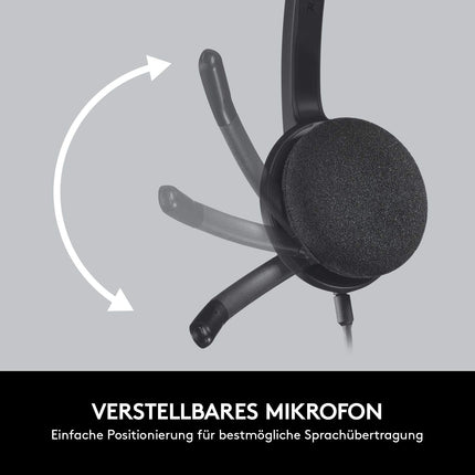 Logitech H340 kõrvaklapid mikrofoniga, stereo peakomplekt, reguleeritav mürasummutav mikrofon, pöörlevad kõrvapadjad, USB-port, 1,8 m kaabel, PC/Mac/sülearvuti - must