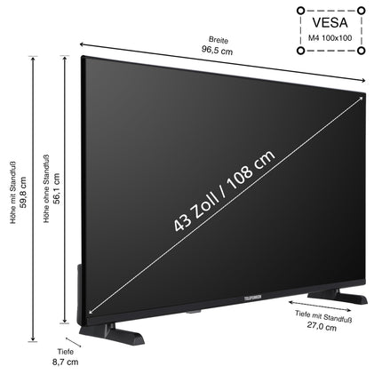 Telefunken QLED-teler 43-tolline nutiteler VIDAA QU43VP750S 4K UHD-teler, HDR-teler Dolby Visioni, Dolby Atmose, kolmekordse tuuneri ja 6-kuulise HD+ garantiiga, must LED-teler