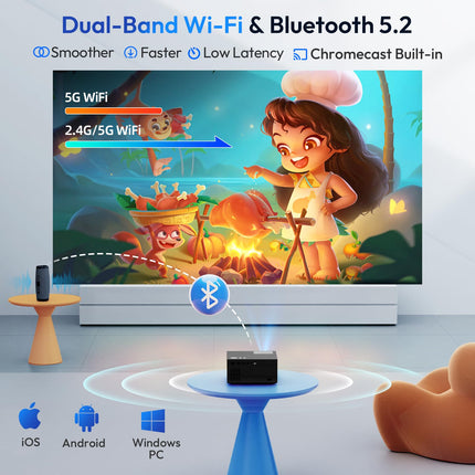 Projektor Google TV-ga, XGODY Sail2 600ANSI elektrilise fookusega nutiprojektor, natiivne 1080P Bluetooth WiFi projektor, 4K, automaatse korrektsiooniga kodukino pulgaga, eelinstallitud Netflix, 7000+ rakendust.