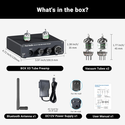 Fosi Audio Box X3 5725W lamp-fono-eelvõimendi, plaadimängija eelvõimendi MM-fonograafile, Bluetooth 5.0 mini-stereo-Hi-Fi eelvõimendi koduseks helisüsteemiks