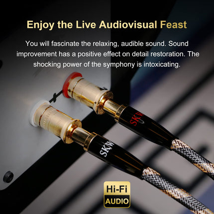 SKW Single Audiophile Speaker Cable, Interchangeable Banana Plug Cable, Gold-Plated Connector, Nylon Braid, HiFi Quality Cable (1 Cable for 1 Speaker, 1.5M)