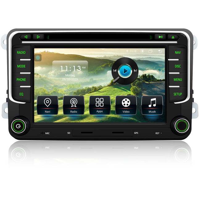 Car radio for VW Golf 5 6 T5 Polo Sharan Passat Tiguan, [Android 13.0 4GB+64GB 2.0Ghz] CAWELL 7 inch HD double DIN radio with 4G/Navi/Bluetooth WiFi/GPS/RDS/USB/FM/SD/RCA DVD/CD CarPlay