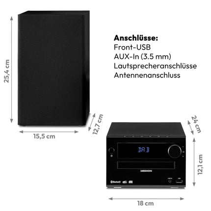 MEDION E64482 mikroaudiosüsteem kompaktne süsteem (DAB+, CD-mängija, PLL FM-raadio, Bluetooth, MP3-mängija, AUX, kõrvaklapipesa, USB, unetaimer, hämardatav ekraan) must
