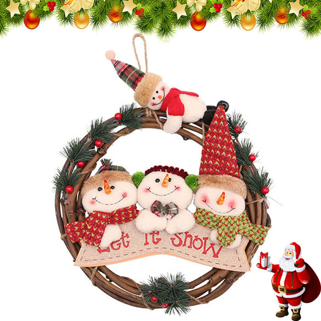 Christmas wreath snowman, 30cm Christmas decoration garland elk, Christmas wreath door wreath outdoor decoration, snowman Advent wreath, suitable for Christmas door, window, fireplace, living room decoration (B)
