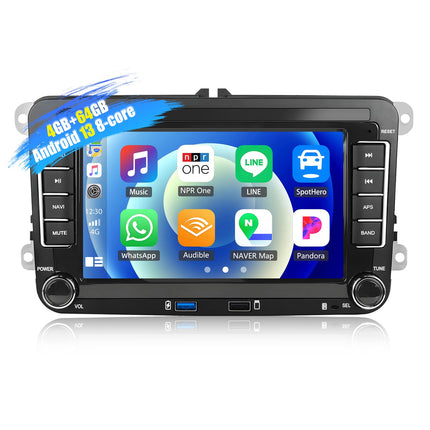 [4+64G 8-tuumaline] CAMECHO Android 13 autoraadio VW Golf 5 6 Polo Tiguan Caddy Skoda Passatile koos Carplay/Android Auto/Mirrorlinkiga, 7-tolline mahtuvuslik puuteekraan WiFi, GPS, FM, Bluetooth