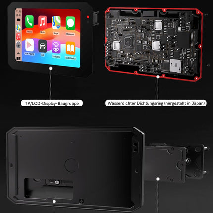 YolanAuto MT5 Motorcycle Smart Navigation System, 5-inch IPS 60Hz Screen with CarPlay &amp; Android Auto, Built-in GPS, IP68 Waterproof, Front/Rear Cameras Motorcycle Driving Recorder