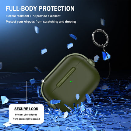 R-fun Protective Case Compatible with Apple Airpods Pro (2023/2022/2019, 2nd/1st Gen), (USB-C/Lightning Cable), Music Headphone Earphone Case with Security Lock and Cleaning Kit, Olive