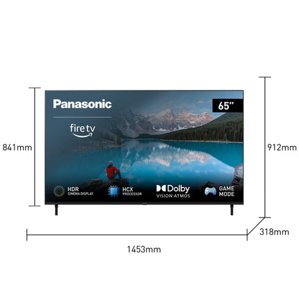 Panasonic TX-65MXW834, 65-tolline 4K Ultra HD LED-nutiteler 2023, lai dünaamiline ulatus (HDR), Dolby Atmos ja Dolby Vision, Fire TV, Prime Video, Alexa, Netflix, must