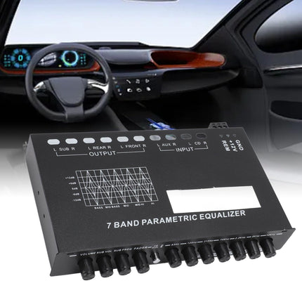7-Band Car Audio Graphic Equalizer, Car Equalizer, Variable Gain Adjustment, CD AUX Input, Input EQ Selection for Stereo System Equalizer, Car Audio