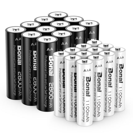 BONAI AA AAA 2800/1100mAh 24 tk laetavaid akuid, suure mahutavusega 1,2 V AA/AAA aku, NI-MH laetavad akud, HR6/HR03 laetav aku, madal isetühjenemine