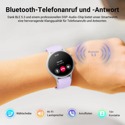 Naiste nutikell ümmargune telefonifunktsiooniga - 1,32-tolline AMOLED-ekraan, fitnesskell 110+ spordirežiimi ja 3ATM-iga, aktiivsusmonitor iPhone'ile/Androidile sammulugejaga, pulsimõõtja/SpO2/unemonitoriga - lilla
