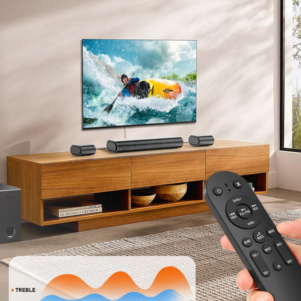 Hiwill 4.1-kanaliline heliriba Dolby Atmosega, 300 W heliriba teleritele subwooferiga, 2 eesmist ruumilist kõlarit, HDMI eARC, reguleeritavad kõrged ja bassid, ruumiline heli telerile, HiElite A41