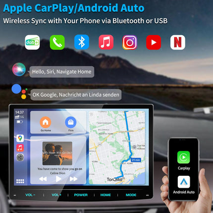 URVOLAX Android 13 autoraadio ekraaniga, 10,1-tolline juhtmevaba CarPlay Apple Android Auto Navigation DAB+ 1 DIN raadio Bluetooth Car Play puutetundliku ekraaniga monitor 8-tuumaline 32G WiFi 4G GPS tahavaatekaamera