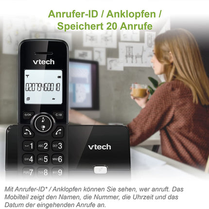 VTech CS2000 cordless phone, ECO+ mode, landline phone, black, call blocking, hands-free function, large buttons, two-line display