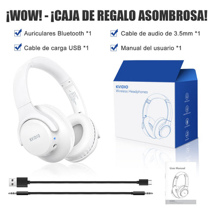 KVIDIO Bluetooth-kõrvaklapid, juhtmevabad kõrvaklapid 65-tunnise mänguajaga, intensiivne bass, juhtmevabad 5.2 Bluetooth-kõrvaklapid kõrva peale, kiire laadimine, pikk aku tööiga mobiiltelefonile