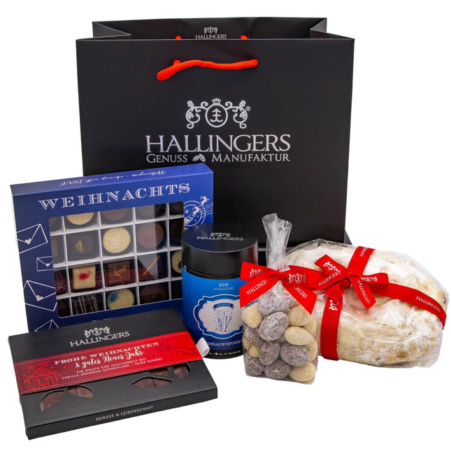 Hallingers Stollen &amp; More - jõulukinkekomplekt Gurmeehõrgutised jõuludeks kinkekorvina (komplekt) - emadepäevakingitus ja kingiideed isadepäevaks | Palju õnne Palju õnne sõber