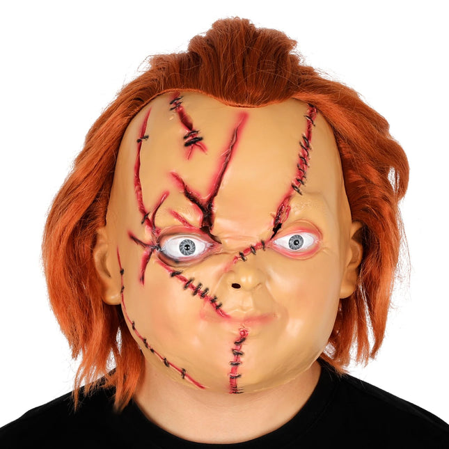 Fehoduni Chucky mask juuste ja noaga - hirmutav täispeaga halloweeni tapmismask - realistlik cosplay täiskasvanutele ja lastele
