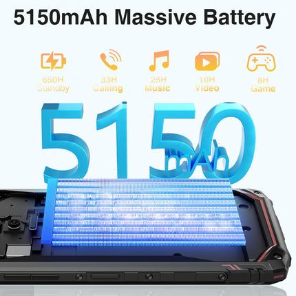 DOOGEE Blade 10 õuenutitelefon Android 14, 9GB+128GB/2TB TF-kaart õuenutitelefon, 10.7mm üliõhuke ehitusplatsi telefon, 6.56-tolline HD+ 90 Hz õuenutitelefon ilma lepinguta, 5150mAh, 16MP+8MP kaamera, GPS/FaceID