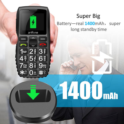 artfone C1+ Mobile Seniorenhandy ohne Vertrag | Dual SIM mit Notruftaste | Rentner Handy große Tasten | 1800 mAh Akku Lange Standby-Zeit | Großtastenhandy mit Ladestation | 1,77 Zoll Farbdisplay