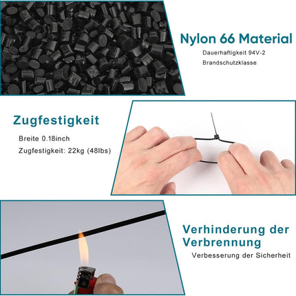 500 Pack Black 12in Cable Ties, 300mm x 4.8mm Nylon Ties, Cable Ties Tensile Strength with 22 kg, UV Resistant Cable Ties Zip, Self-Locking Industrial Cable Ties for Cable Management