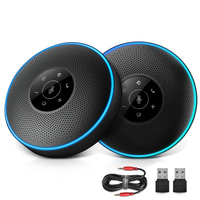 EMEET Bluetooth konverentsikõlarite komplekt - 2 kõlarit dongliga, konverentsikõlar mikrofoniga, 360° hääletuvastus/ühendatav, kõnede/konverentside/veebikoosolekute/tundide/kontori/kodukontori jaoks