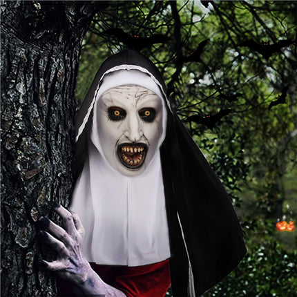 MXJFYY hirmutavad halloweeni maskid, jube nunna mask, halloweeni nunna cosplay hirmutav lateksist õudusmask pearätiga täiskasvanutele halloweeni cosplay kostüümipeo rekvisiidid