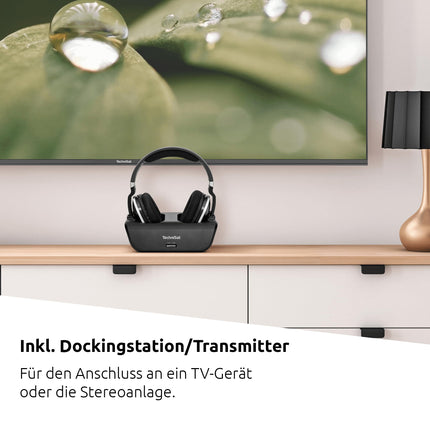 TechniSat STEREOMAN 2 V2 - juhtmevabad 2,4 GHz kõrvaklapid (telerite ja muusikakeskuste jaoks, dokkimisjaamaga, AUX-sisendiga, optilise heli sisendiga) mustad