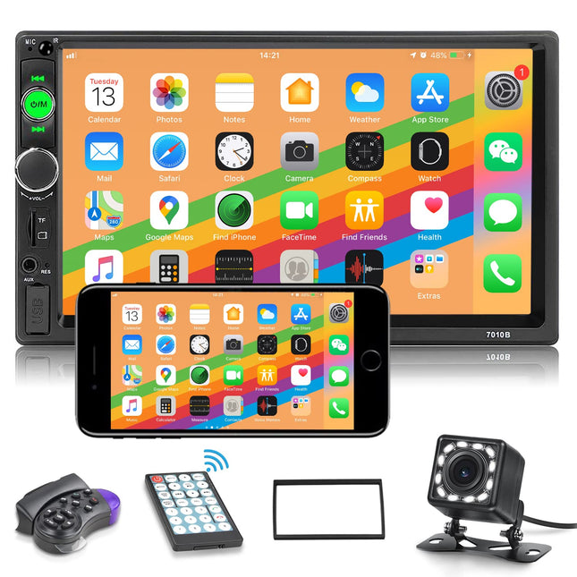 Double Din Car Radio Bluetooth 7 inch HD Touchscreen Radio with Rear View Camera Support Mirror Link for Android/iOS
