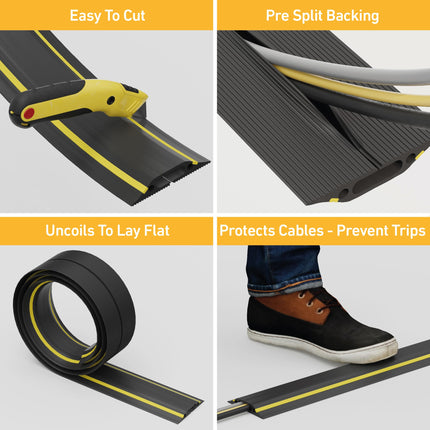 D-Line floor cable bridge FC83H with plug connection, floor cable duct, modular manufactured hose bridge suitable floor cable cover, floor cable duct 83x14mm wide, 1.8m long black/yellow