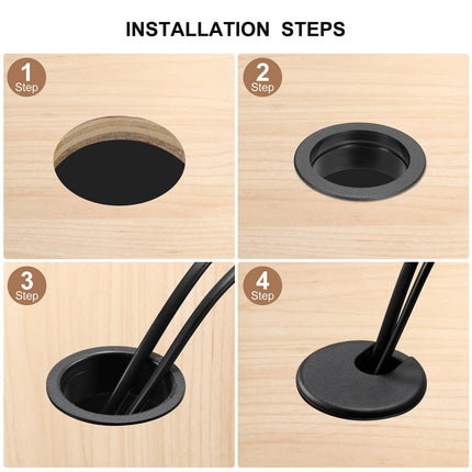 sourcing map 50mm ABS Desk Cable Hole Cover Grommet Hole Cover for Office Computer Desk Wire Organizer Black 4 Pack