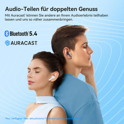 EarFun Air Pro 4 Bluetooth-kõrvaklapid adaptiivse hübriidmüra summutusega, aptX Lossless tehnoloogia, kõrglahutusega heli, LDAC, 6 mikrofoni, cVc 8.0 tehisintellektiga kõned, 52-tunnine aku tööiga, Multipoint, Bluetooth 5.4 ja kõrvasisese tuvastus.
