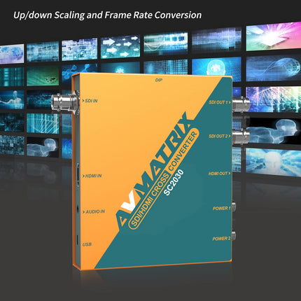 AVMATRIX SC2030 SDI/HDMI cross converter for broadcast and AV post-production applications, video converter with integrated DIP switches or PC via micro USB
