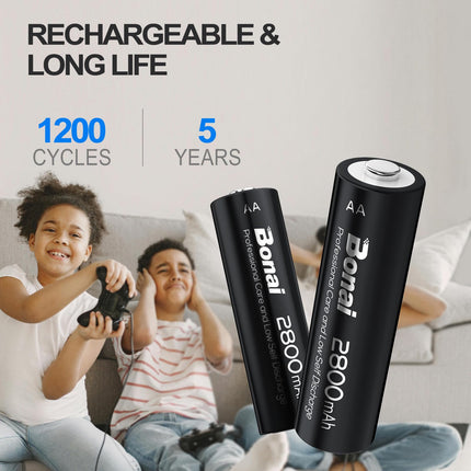 BONAI AA patarei 2800mAh 24 tükki laetavaid akuid suure mahutavusega 1.2V Mignon AA Accu NI-MH laetavad akud HR6 laetav aku madala isetühjenemisega