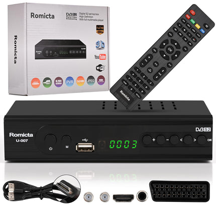 Romicta HD Receiver for Satellites, Sat Receiver with HDMI, DVB-S/S2, PVR, EPG, SCART, USB Media Player, HDTV, YouTube, Weather, Black - HDTV Satellite Receiver