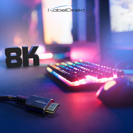 KabelDirekt – 8K/4K HDMI 2.1 kaabel – 5 m – purunemiskindlad metallpistikud ja punutud kest (8K@60Hz, ülikiire/48G, uusim standard, ideaalne PS5/Xboxi, monitori/teleri/projektori jaoks, must)