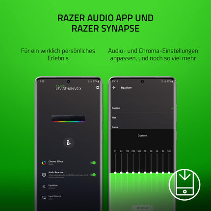 Razer Leviathan V2 X - PC Gaming Soundbar (täieliku ulatusega draiveritega, kompaktse disainiga, USB Type-C toite ja heliga, Bluetooth 5.0, Chroma RGB) must