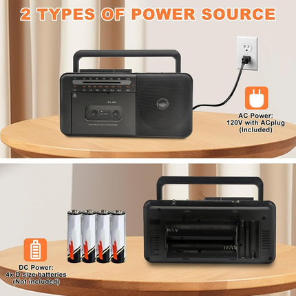 Cassette player Bluetooth Boombox, Tape Recorder AM/FM/SW Radio Stereo Tape Player/Recorder with large speaker and headphone jack, USB/TF/MP3 Tape Player AC powered or