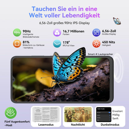 OSCAL Flat 2 nutitelefon ilma lepinguta, Android 14, 12GB+128GB/2TB TF mobiiltelefon odav, 6.56'' HD+ 90Hz mobiiltelefon ilma lepinguta, 13MP+8MP, 5000mAh, kahe SIM-kaardiga/OTG/GPS/sõrmejäljelugeja/Gemini tehisintellekt/2-aastane garantii