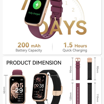 RUXINGX Smartwatch Women, 1.47″ Fitness Watch with 24 Sports Modes, 24H Heart Rate Monitor, SpO2, Sleep Monitor, Menstrual Cycle, IP68 Waterproof Sports Watch Pedometer with WhatsApp for Android IOS Black Gold