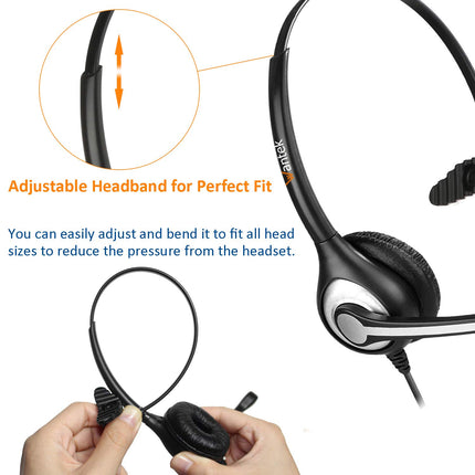 Wantek Telephone Headset Mono with Noise Cancelling Microphone, Volume Control, Call Center Headphones for Landline Phones ShoreTel Polycom NEC Nortel Norstar Meridian Siemens ROLM(F600S2)
