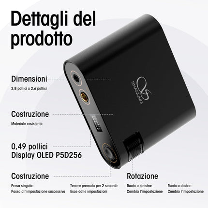 SHANLING H0 kaasaskantav DAC/võimendi, lauaarvuti kõrvaklappide võimendi, 32-bitine/768k DSD256, C-tüüpi adapter 3,5 mm ja 4,4 mm väljundiga, kõrglahutusega USB-helikaart arvutile, sülearvutitele, mänguritele mõeldud DAC-ile, ilma akuta
