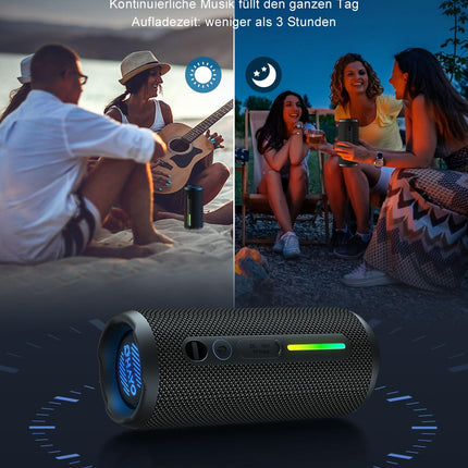 OHAYO Bluetooth Speaker 24W Portable – Bluetooth 5.3 Box with RGB Light &amp; Bass Boost, 30h Battery, IPX7 Waterproof, Hands-Free Calling, Music Box for Outdoor, Party, Beach, Garden