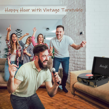 Vinyl Record Player 3-Speed ​​33/45/78 RPM Bluetooth Case Portable Record Player with Belt Drive and Built-in Speakers RCA Line Out AUX in Headphone Jack Vintage Turntable