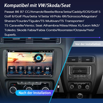 CAWELL DAB+ autoraadio VW Golf 5 6 T5 Polo Sharan Passat Tiguanile, [Android 13.0 4GB+64GB 2.0Ghz] CAWELL topelt-DIN raadio 4G/Navi/Bluetoothiga (9-tolline, 2.0GHz, 8-tuumaline Android 13 DAB-ga)