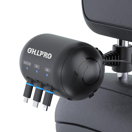 OHLPRO mitme peatoega sissetõmmatav autolaadija, 3-ühes USB-C laadimiskaabel, sissetõmmatav tagaistme autolaadija iPhone'ile, Samsungile, Androidile, ideaalne taksodele, Uberile, šofööridele, reisitarvikutele
